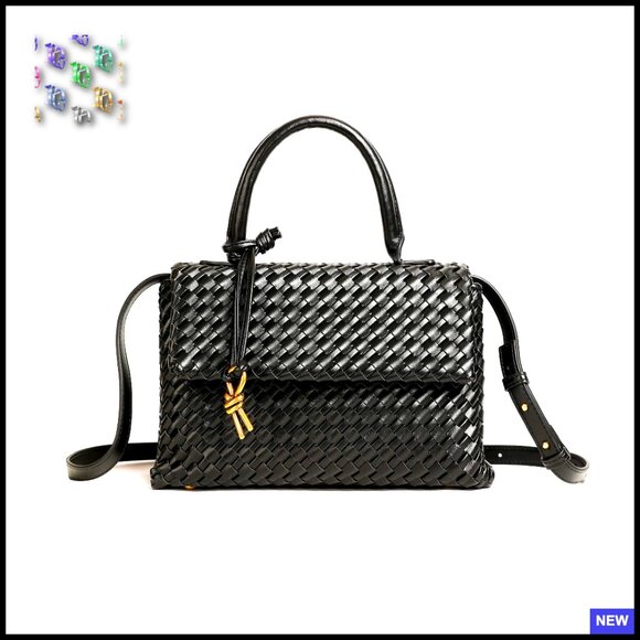 Woven Crossbody Satchel Purse Top Handle Shoulder Bag Vegan Leather